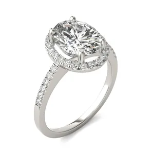 3.34 CTW DEW Oval Forever One Moissanite Halo Accented Engagement Ring in 14K White Gold image, 
