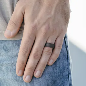 8.0mm Wirebrush Finish Mens Band in Two-Tone Dark Tantalum and 14K White Gold image, 