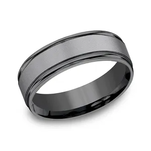 Grooved Border Matte Inlay Wedding Ring 7mm image, 