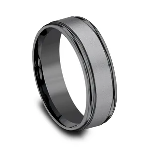 Grooved Border Matte Inlay Wedding Ring 7mm image, 
