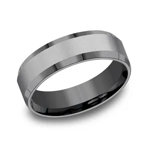 Beveled Edge Monochrome Wedding Ring 7mm image, 