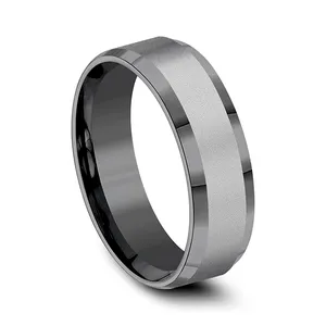 Beveled Edge Monochrome Wedding Ring 7mm image, 