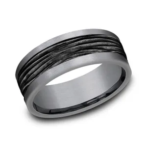 Black Oak Etched Wedding Ring 8mm image, 