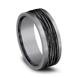 Black Oak Etched Wedding Ring 8mm image, 