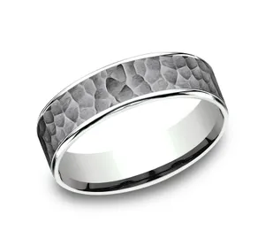 Hammered Grey Inlay Wedding Ring 6.5mm image, 