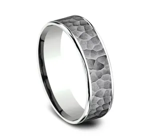 Hammered Grey Inlay Wedding Ring 6.5mm image, 