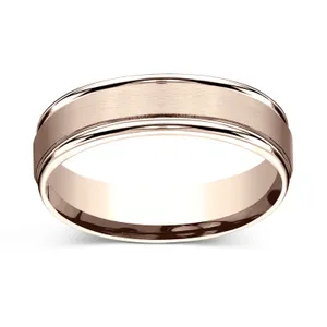 Satin Finish with Grooved Edges Wedding Ring 6mm image, 