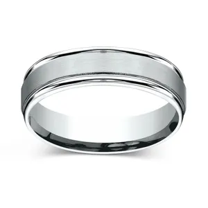 Satin Finish with Grooved Edges Wedding Ring 6mm image, 