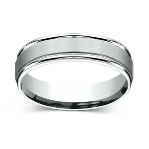 Satin Finish with Grooved Edges Wedding Ring 6mm image, 