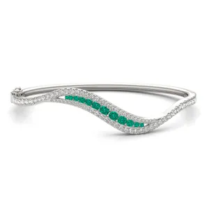 Emerald Accented Feather Bangle Bracelet image, 