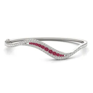 Ruby Accented Feather Bangle Bracelet image, 