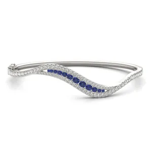 Sapphire Accented Feather Bangle Bracelet image, 