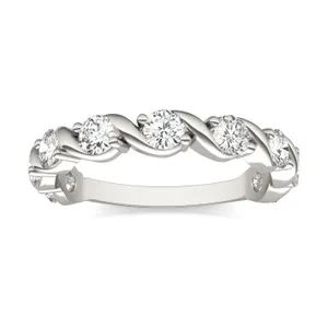 0.90 CTW DEW Round Moissanite Swirl Band in 14K White Gold image, 