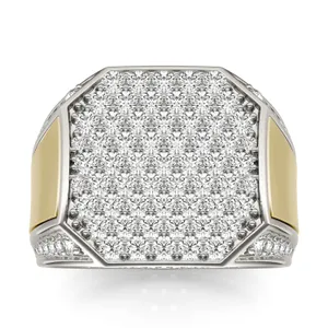 2.00 CTW DEW Pavé Lab Grown Diamond Men's Ring in 14K Two-Tone White and Yellow Gold image, 