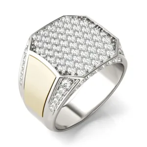 2.00 CTW DEW Pavé Lab Grown Diamond Men's Ring in 14K Two-Tone White and Yellow Gold image, 
