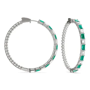 Dyad Alternating Emerald Hoop Earrings image, 