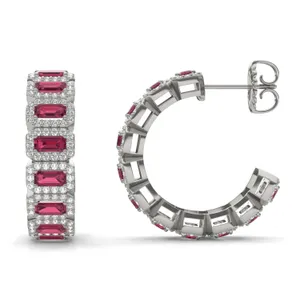 Ruby East-West Halo Midi Hoop Earrings image, 