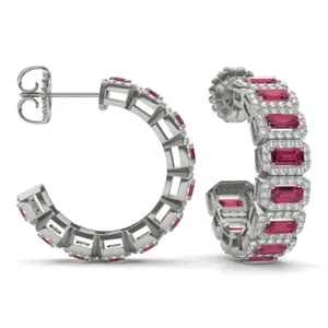 Ruby East-West Halo Midi Hoop Earrings image, 