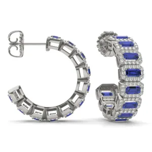 Sapphire East-West Halo Midi Hoop Earrings image, 