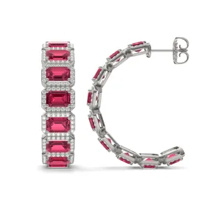 Ruby East-West Halo Bold Hoop Earrings image, 