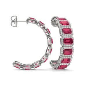 Ruby East-West Halo Bold Hoop Earrings image, 