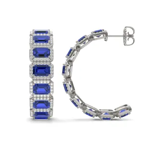 Sapphire East-West Halo Bold Hoop Earrings image, 