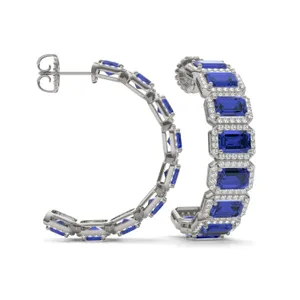 Sapphire East-West Halo Bold Hoop Earrings image, 