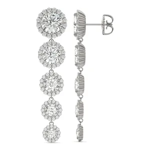 Round Brilliant Five-Stone Graduated Halo Drop Earrings image, 