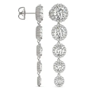 Round Brilliant Five-Stone Graduated Halo Drop Earrings image, 