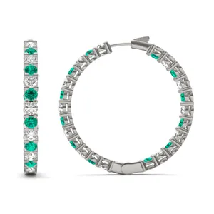 Emerald Alternating Basket Hoop Earrings image, 