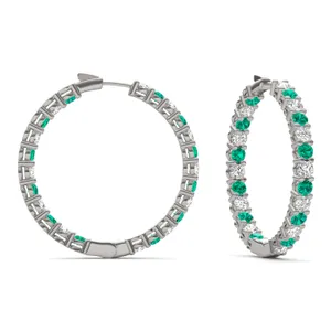 Emerald Alternating Basket Hoop Earrings image, 