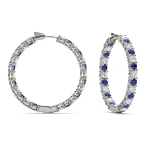 Sapphire Alternating Basket Hoop Earrings image, 