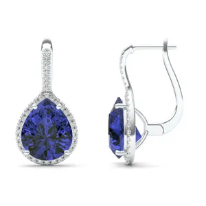 Sapphire Halo Leverback Earrings image, 
