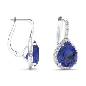Sapphire Halo Leverback Earrings image, 