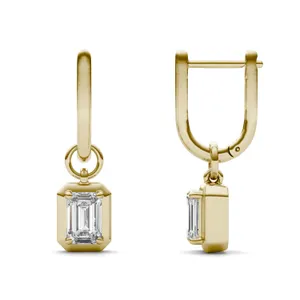 Emerald Bezel Illusion Drop Huggie Earrings image, 