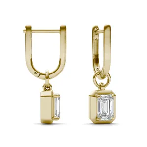 Emerald Bezel Illusion Drop Huggie Earrings image, 