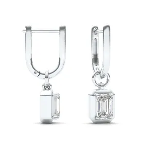 Emerald Bezel Illusion Drop Huggie Earrings image, 