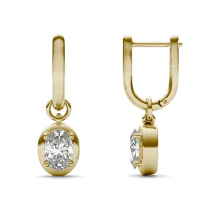 Oval Bezel Illusion Drop Huggie Earrings image, 