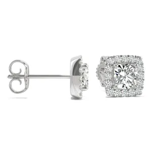 1.32 CTW DEW Moissanite Cushion Stud Earrings image, 