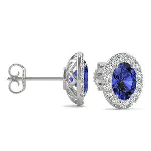Sapphire Oval Halo Stud Earrings in 14K White Gold image, 