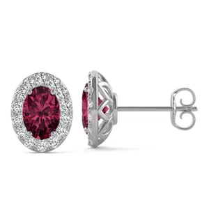 Ruby Oval Halo Stud Earrings in 14K White Gold image, 