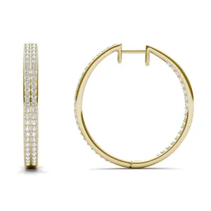 0.84 CTW Round Caydia Lab Grown Diamond Double Row Hoop Earrings in 14K Yellow Gold image, 