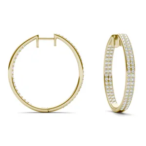 0.84 CTW Round Caydia Lab Grown Diamond Double Row Hoop Earrings in 14K Yellow Gold image, 