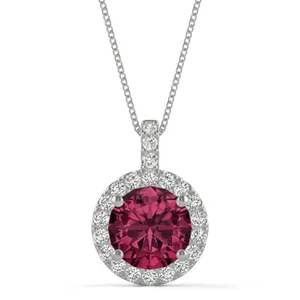 Ruby Round Halo Pendant in 14K White Gold image, 