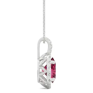 Ruby Round Halo Pendant in 14K White Gold image, 