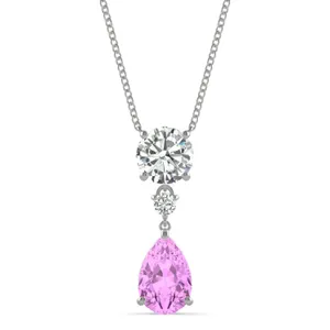 Pink Sapphire Pear Drop Pendant in 14K White Gold image, 