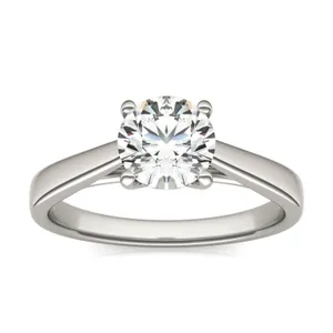 Round Brilliant Tapered Cathedral Solitaire Engagement Ring image, 