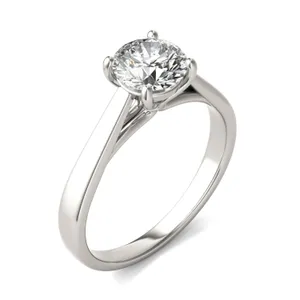 Round Brilliant Tapered Cathedral Solitaire Engagement Ring image, 