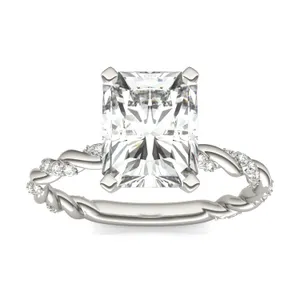 Radiant Double Claw Prong Accented Rope Engagement Ring image, 