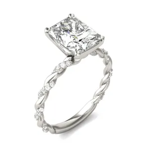 Radiant Double Claw Prong Accented Rope Engagement Ring image, 